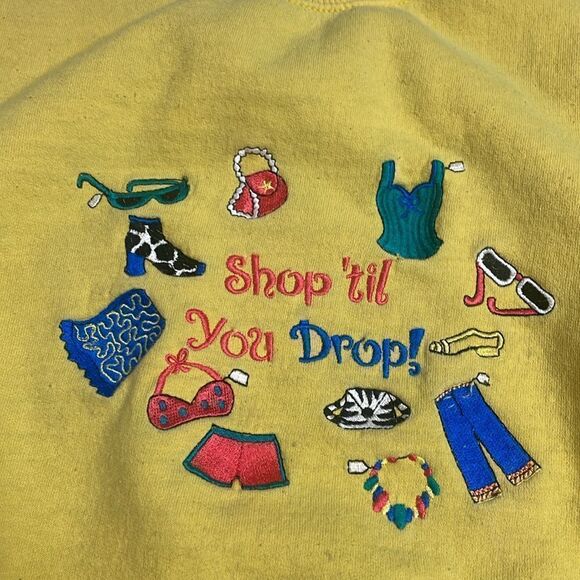 90s Vintage Embroidered Shop still You Drop Sweatshirt Yellow Large - Picture 2 of 6